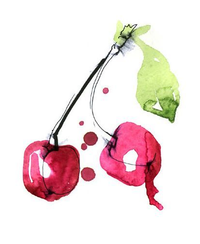 Ink and Watercolor Cherries